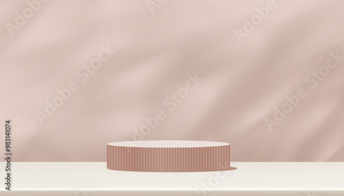 Autumn Background,Studio Interior Room with 3d Beige Podium Stage,Minimal modern product display with corrugated texture with copy space for Fall season web banner,Vector  Platform for Jewelry Stand