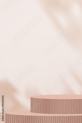 Autumn Background,Studio Interior Room with 3d Beige Podium Stage,Minimal modern product display with corrugated texture with copy space for Fall season web banner,Vector Platform for Jewelry Stand