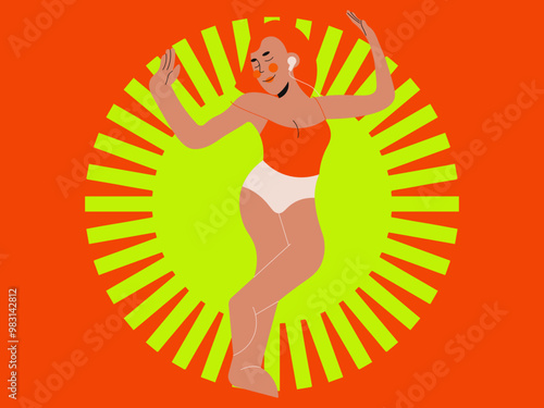 Woman enjoying music flat vector