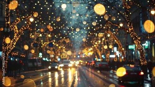 A city street illuminated by thousands of twinkling Christmas lights