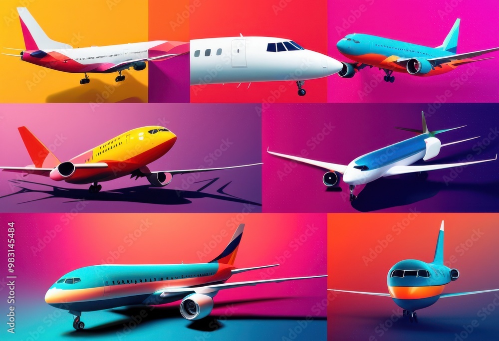 simple airplane icon set colorful vibrant background evoking modern design elements, graphic, symbol, aviation, travel, transport, silhouette, creative simple airplane icon set colorful vibrant background evoking modern design elements, graphic, symbol, aviation, travel, transport, silhouette, creative