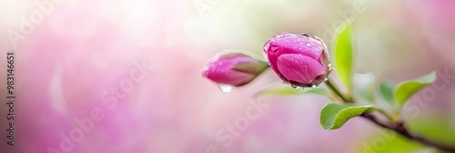 Wallpaper Mural  A tight shot of a pink bloom with dew on its stem, backdrop softly blurred Torontodigital.ca