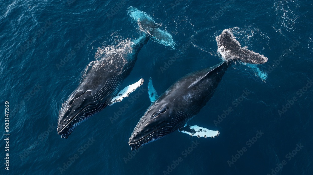 Fototapeta premium killer whales swimming in the ocean view from above