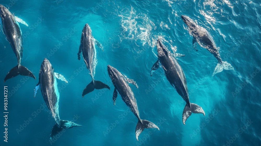 Obraz premium killer whales swimming in the ocean view from above