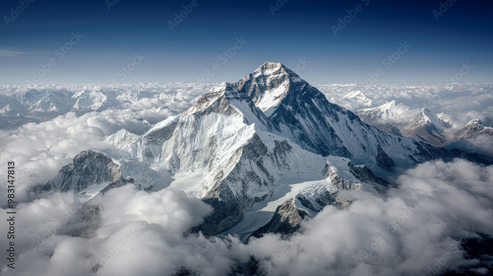Naklejka premium ImageMajestic Winter Mountain Peaks A Stunning Snow-Covered Landscape, Showcasing the Beauty of Nature's Towering Giants A Serene View of Snow-Capped Summits in Winter's Embrace