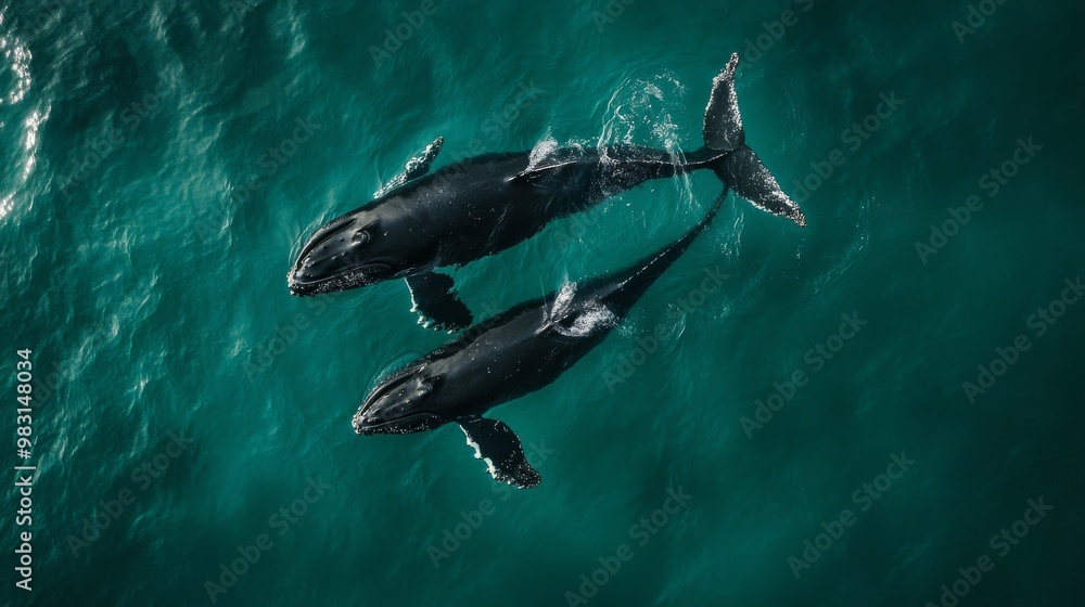 Fototapeta premium killer whales swimming in the ocean view from above