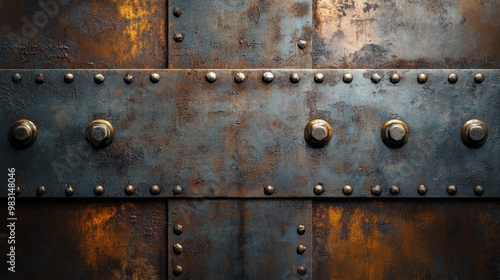 Rustic Metal Door with Rivets and Weathered Texture