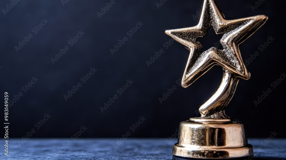 Gold star trophy on blue background for achievement recognition Gold star trophy on blue background for achievement recognition