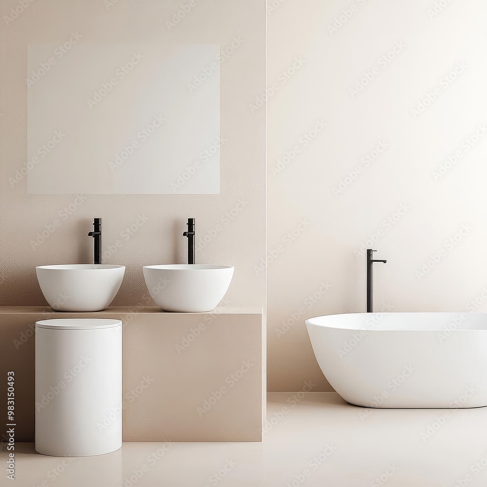 Neutral-toned minimalist bathroom with sleek white fixtures, warm beige accents, minimalist bathroom, modern balance Neutral-toned minimalist bathroom with sleek white fixtures, warm beige accents, minimalist bathroom, modern balance