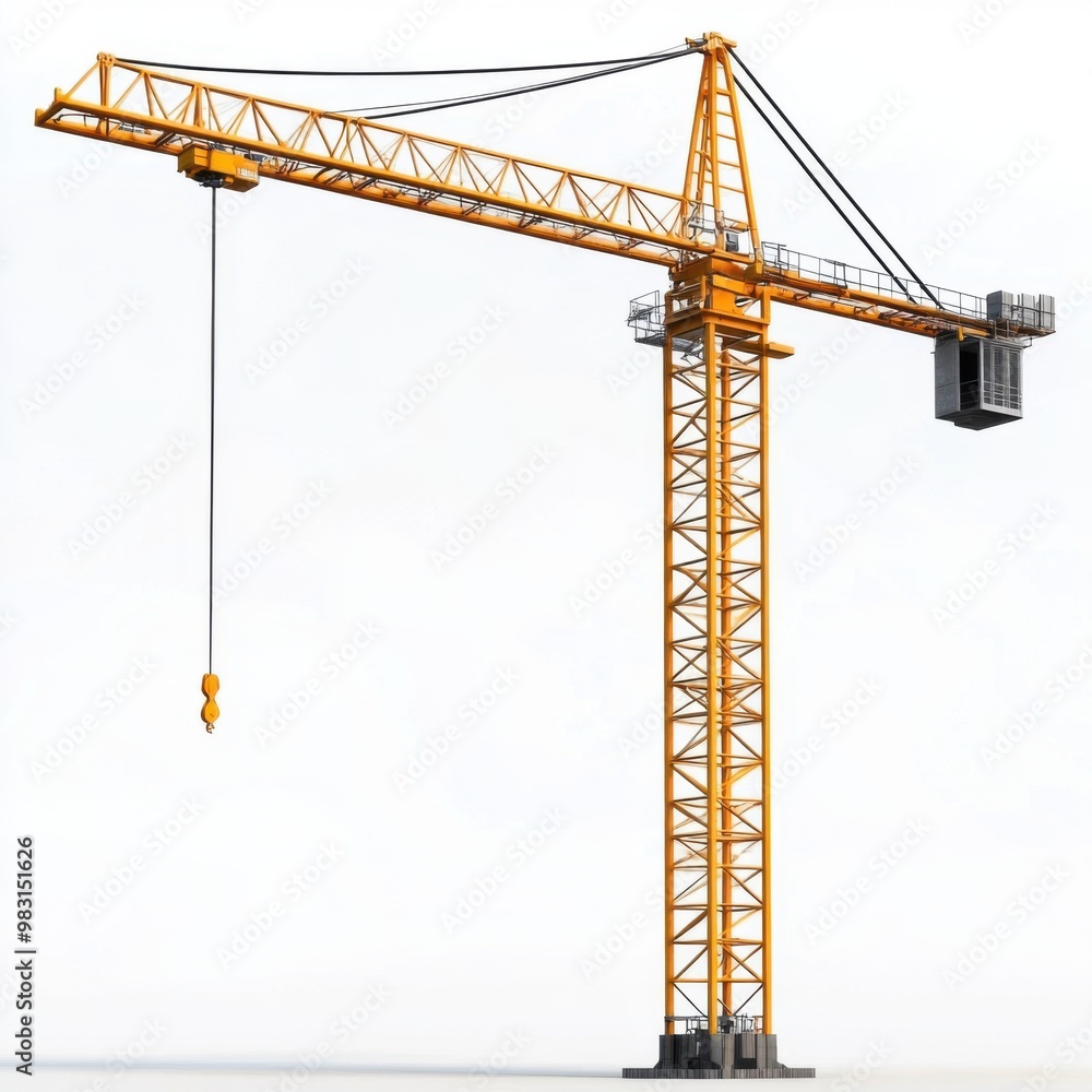 Large yellow tower crane isolated on white background for construction concept Large yellow tower crane isolated on white background for construction concept