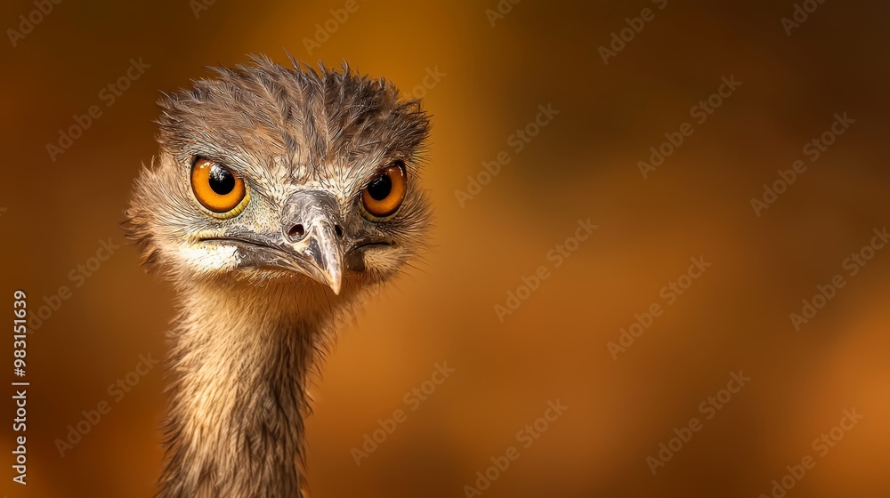 A tight shot of an ostrich's head against a softly blurred foreground A tight shot of an ostrich's head against a softly blurred foreground