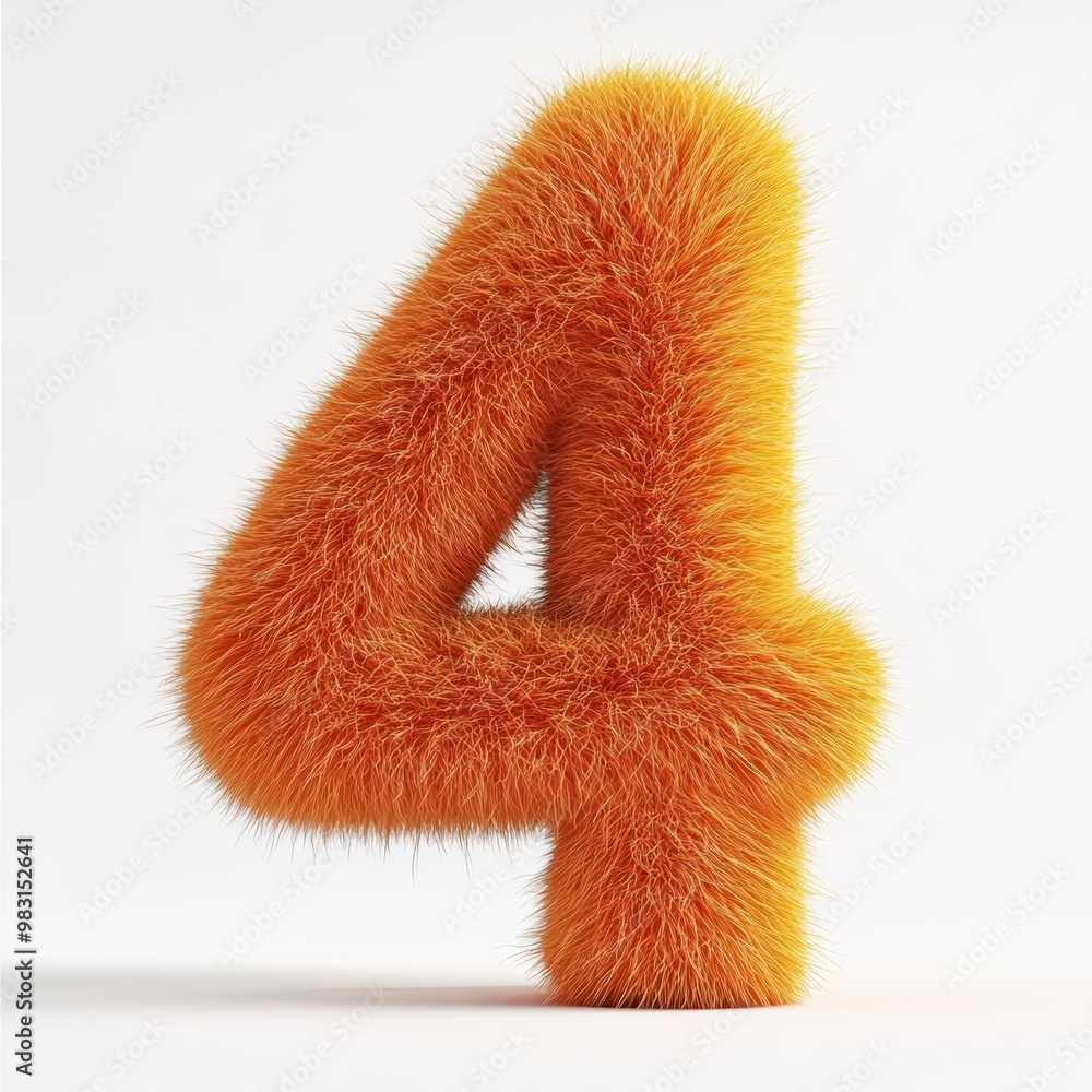 3D number 4 with orange fur texture realistic modern design, soft lighting, white background. 3D number 4 with orange fur texture realistic modern design, soft lighting, white background.