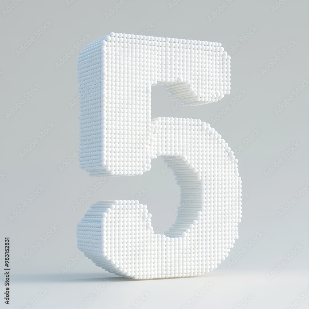 3D number 5 with 8 bit texture realistic modern design, soft lighting, white background. 3D number 5 with 8 bit texture realistic modern design, soft lighting, white background.