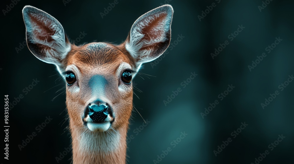 A tight shot of a deer's face with a softly blurred background A tight shot of a deer's face with a softly blurred background