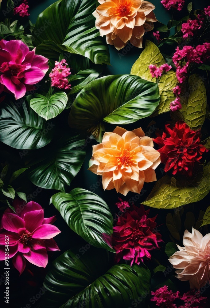 Obraz premium colorful eye catching botanical designs perfect marketing materials featuring lush greenery vibrant floral patterns, flowers, illustrations, visuals, nature