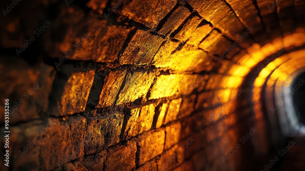 A close-up of a brick-lined tunnel illuminated by soft, warm lighting, showing the textural beauty and solid construction capable of withstanding harsh conditions A close-up of a brick-lined tunnel illuminated by soft, warm lighting, showing the textural beauty and solid construction capable of withstanding harsh conditions