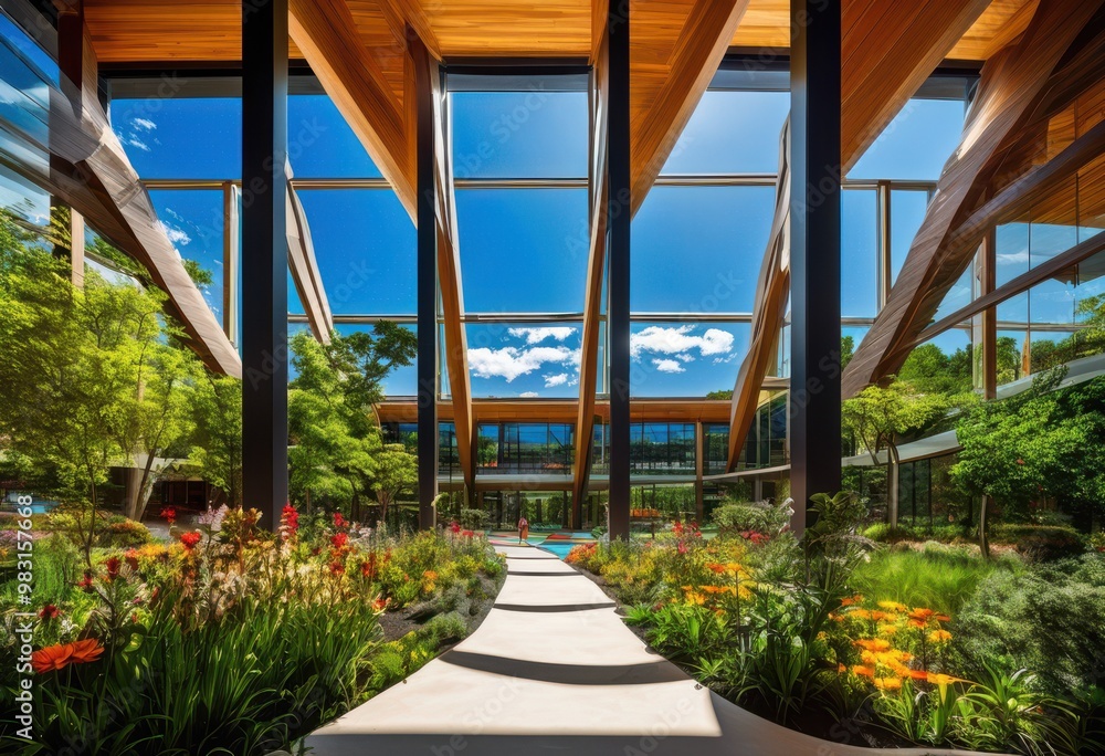 Obraz premium vibrant landscapes showcasing diverse educational centers world lush greenery unique architectural designs, architecture, urban, rural, campus, building