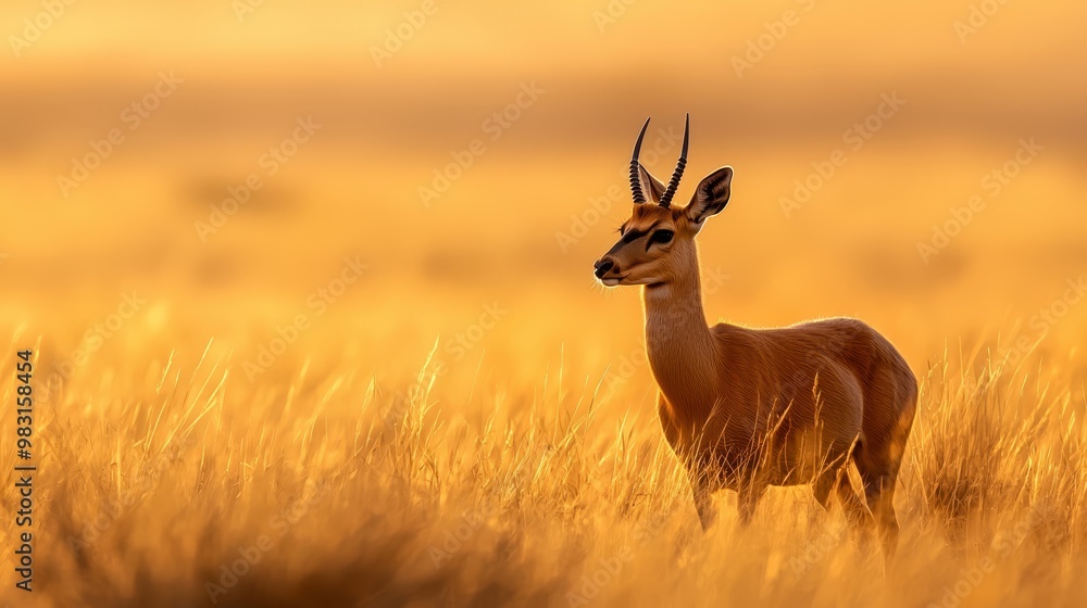 Obraz premium mid-stand, tall grass foreground, yellow sky background