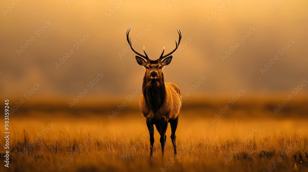 A deer in a field, sporting large antlers on its head and none on its back A deer in a field, sporting large antlers on its head and none on its back