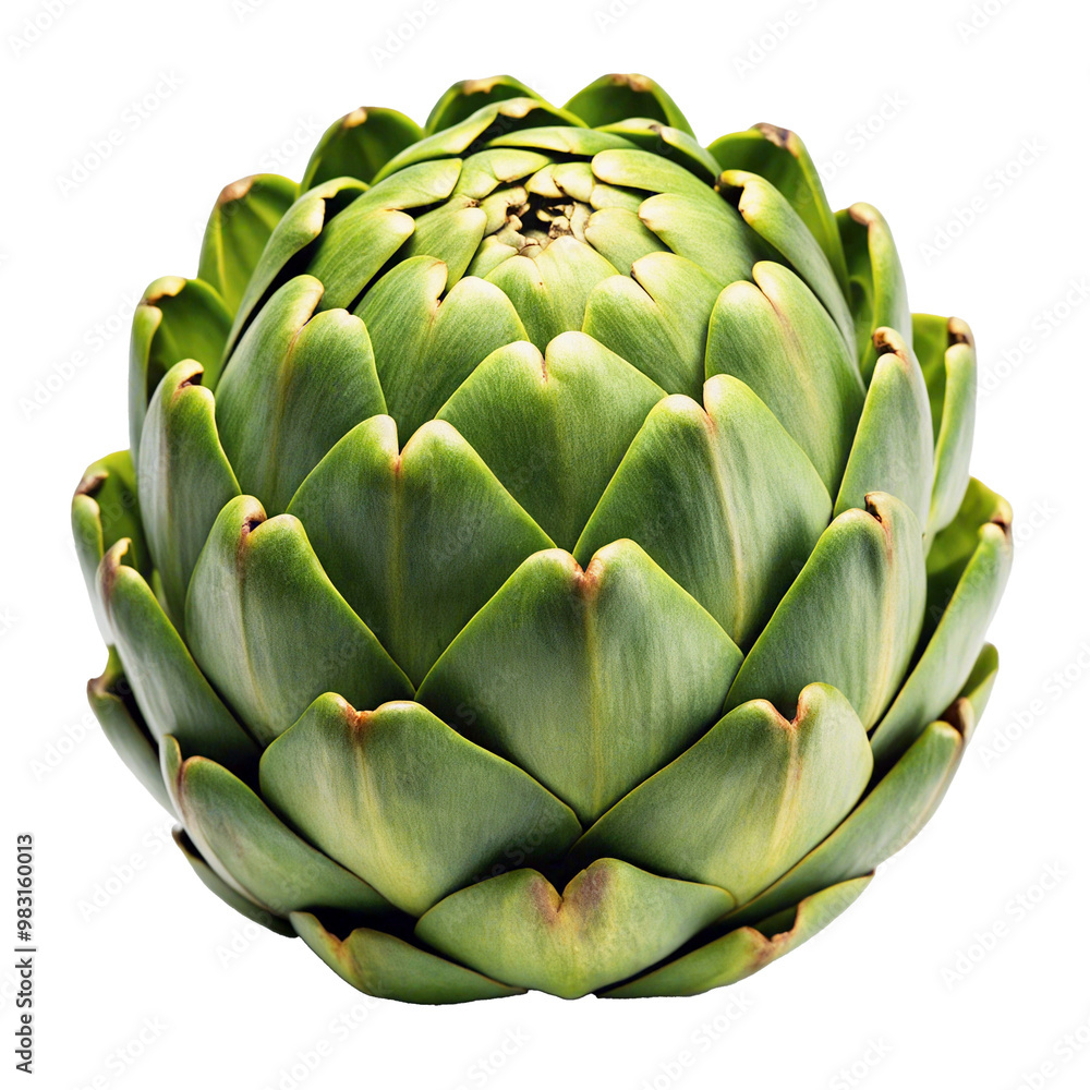 Bright green artichoke with tightly fitting leaves on a transparent background. Bright green artichoke with tightly fitting leaves on a transparent background.