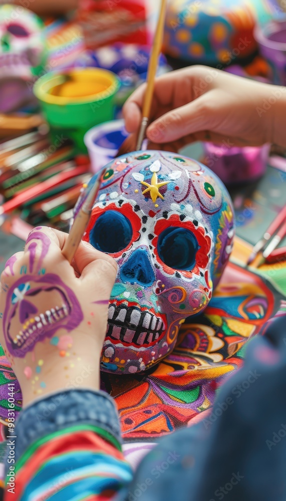 Intricate Sugar Skull Painting for Día de los Muertos with Bright Colors and Patterns - Perfect for Festive Decor Intricate Sugar Skull Painting for Día de los Muertos with Bright Colors and Patterns - Perfect for Festive Decor