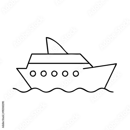 Cruise ship line art, minimalistic style, black and white, marine transportation icon