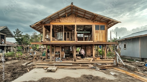 Wooden House Reconstruction After Disaster