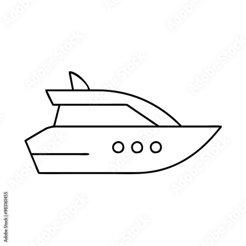 Yacht line art, minimalistic style, black and white, luxury marine transport icon