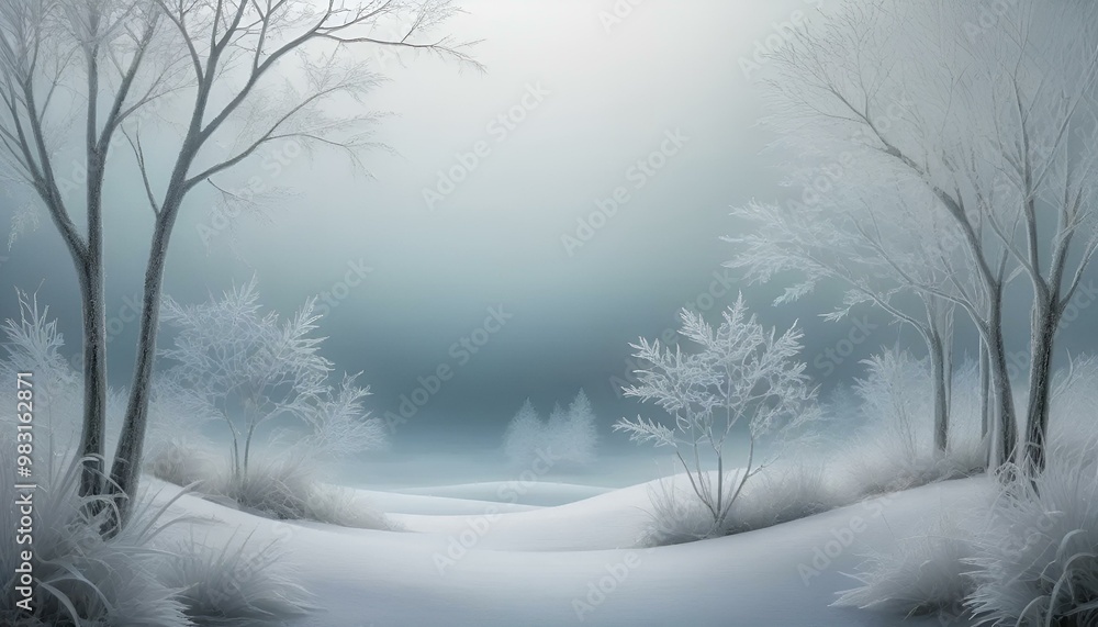 Obraz premium Winter landscape with frosty trees and a serene atmosphere under the soft light