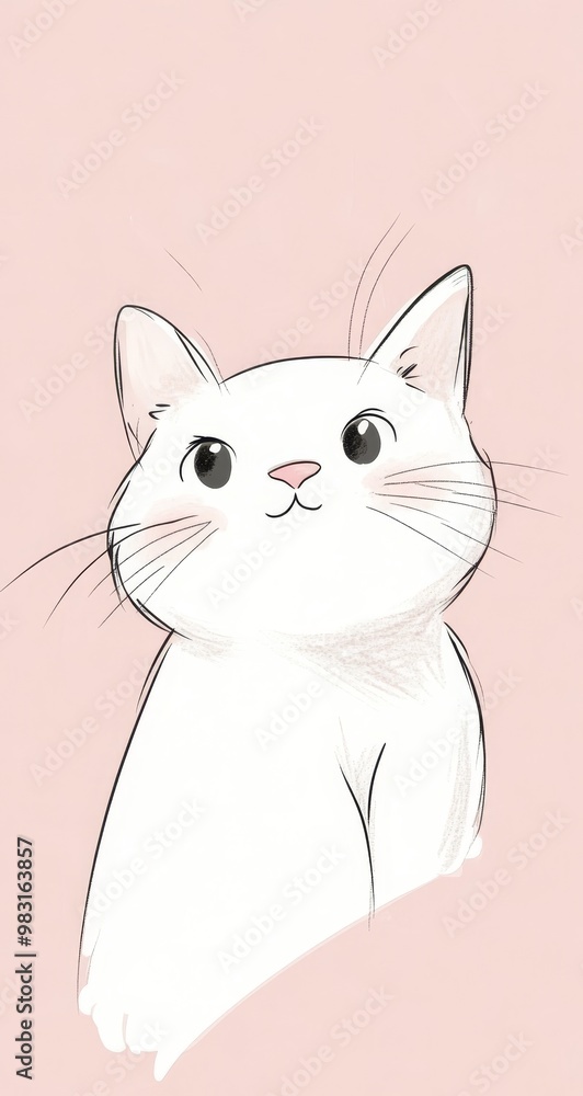 A white cat with black eyes on a pink background A white cat with black eyes on a pink background