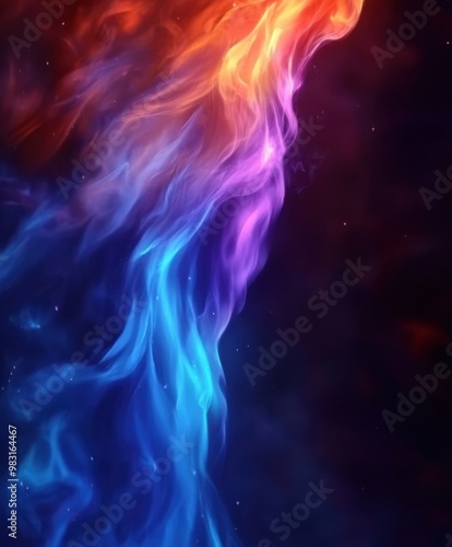 Vibrant gradient smoke in dark space with abstract colorful swirling patterns