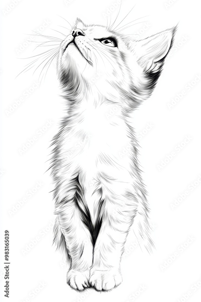 Cat gazes at the sky, paw on head's side Cat gazes at the sky, paw on head's side
