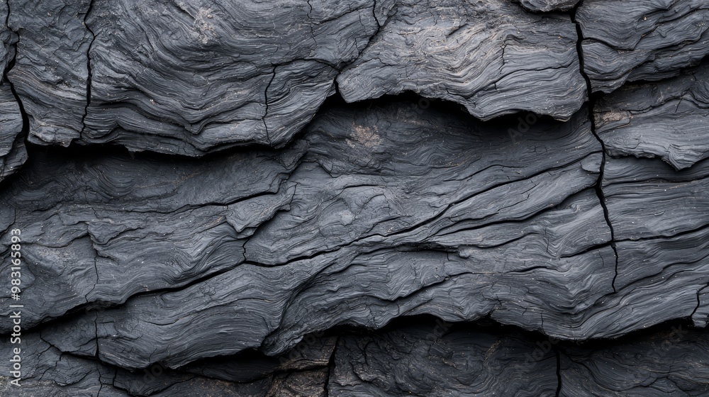 A tight shot of a rock face bearing black paint across its surface, with a red object centrally positioned A tight shot of a rock face bearing black paint across its surface, with a red object centrally positioned