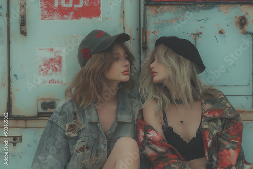 two beautiful girls kissing anime art