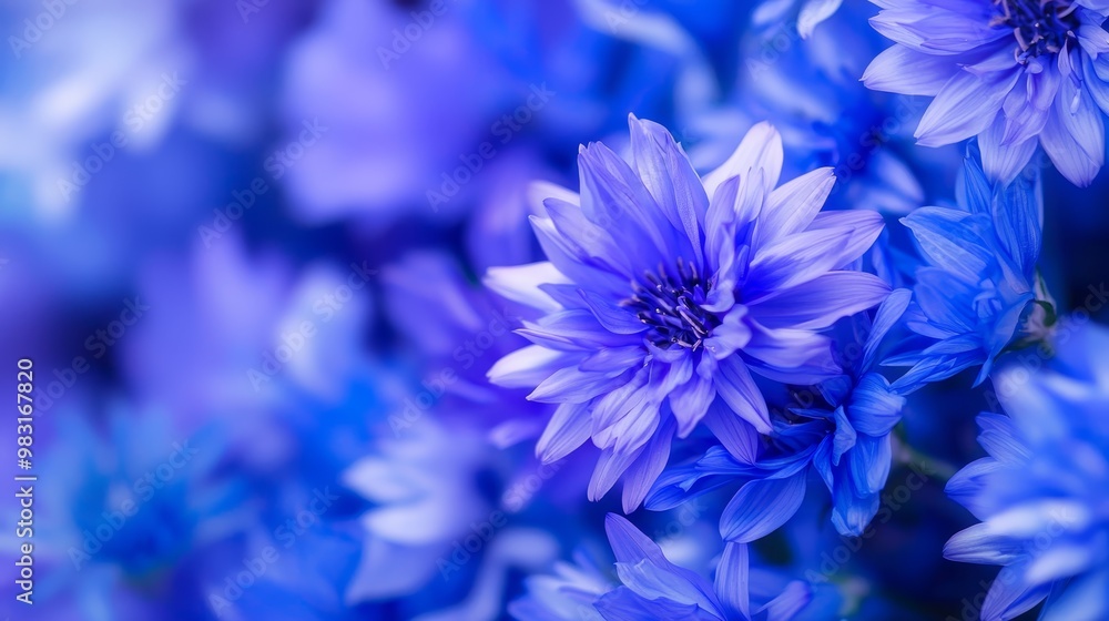 Obraz premium blue and white blooms at the front, indistinct background