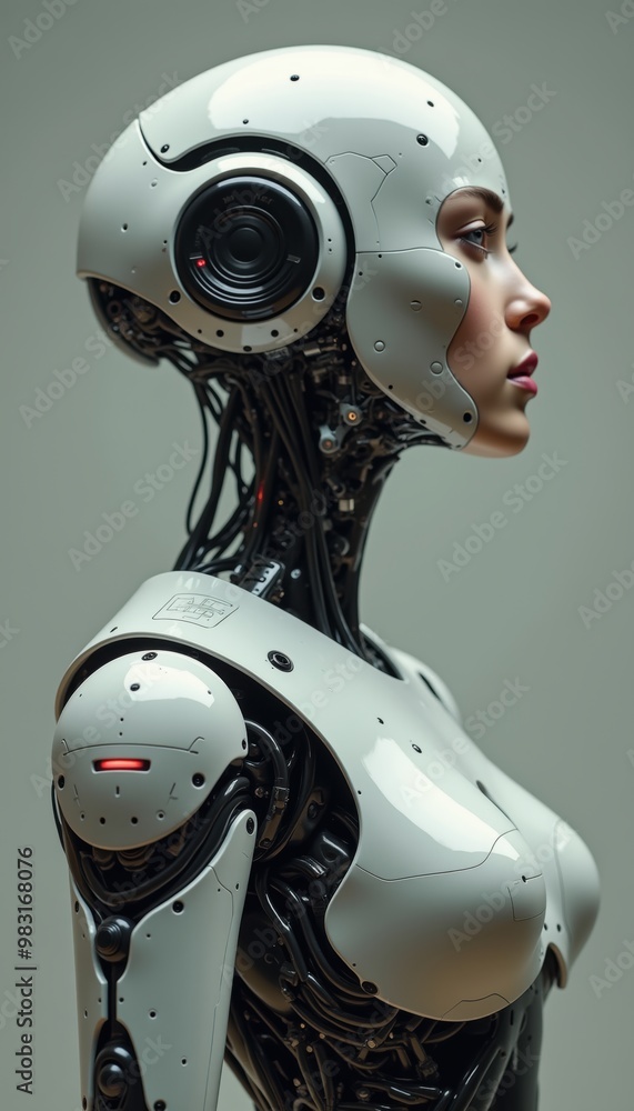 A futuristic humanoid robot with sleek design, showcasing advanced AI technology. Ideal for themes of innovation, robotics, and the future of humanity. A futuristic humanoid robot with sleek design, showcasing advanced AI technology. Ideal for themes of innovation, robotics, and the future of humanity.