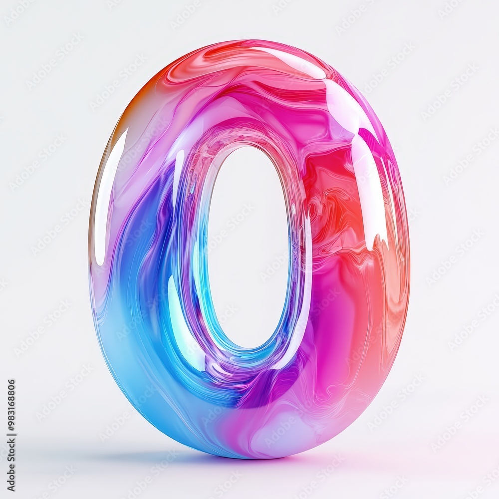 3D number 0 with fluid glass effect, vibrant gradient colors texture realistic modern design, soft lighting, white background. 3D number 0 with fluid glass effect, vibrant gradient colors texture realistic modern design, soft lighting, white background.