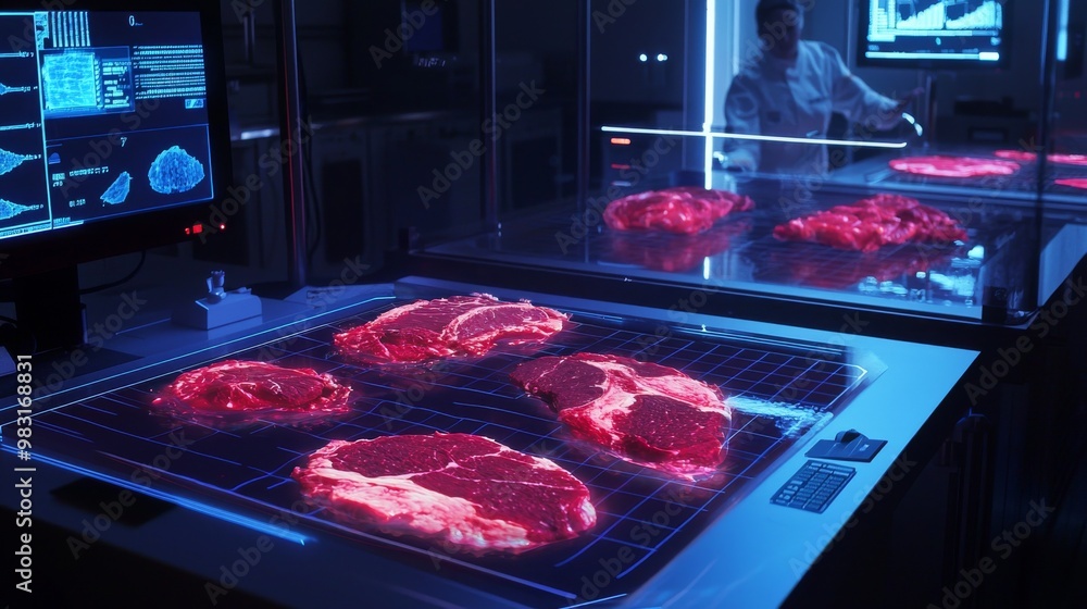 Biotechnology Simulation In an advanced biotechnology lab, 3D models of cellular structures are ...