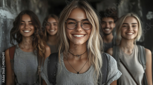 A group of young friends smile for the camera.