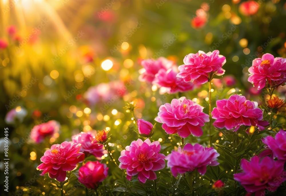 Obraz premium stunning close ups vibrant blooms captured sunlight showcasing colorful beauty, blossom, flower, petal, flora, garden, fresh, outdoor, greenery, macro
