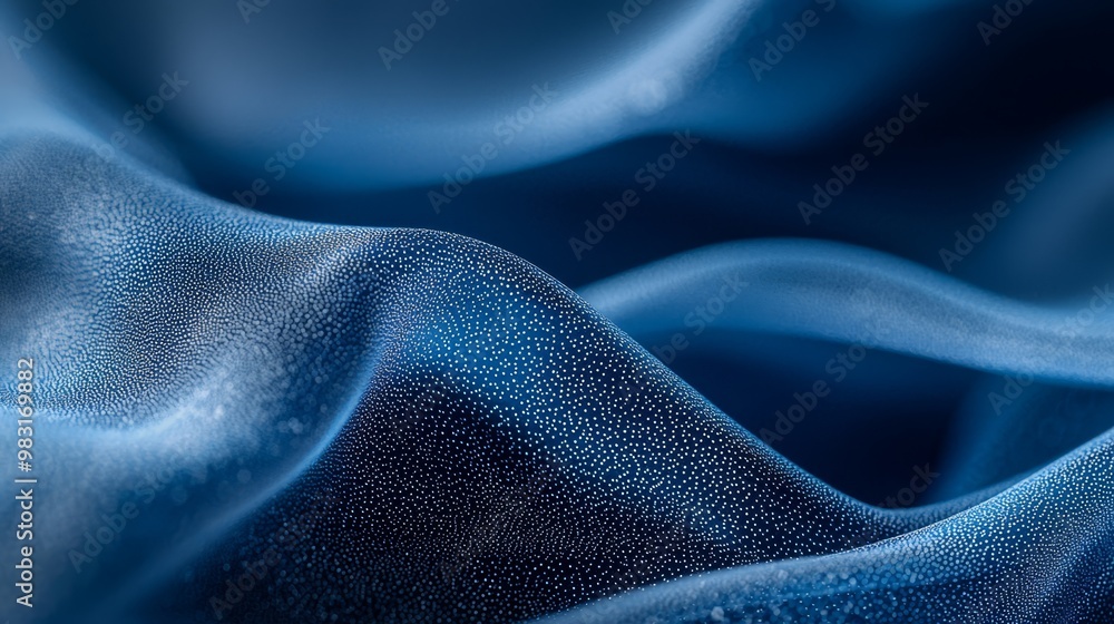 A tight shot of a blue fabric, adorned with water droplets, and its slightly blurred texture A tight shot of a blue fabric, adorned with water droplets, and its slightly blurred texture