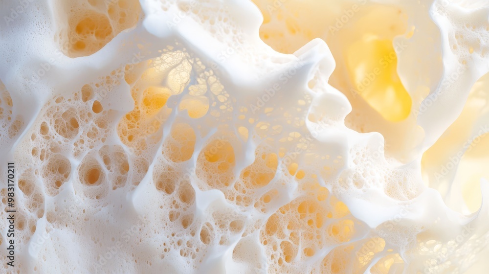 A tight shot of a white substance encircled by a yellow one in the center Yellow substance present at the core A tight shot of a white substance encircled by a yellow one in the center Yellow substance present at the core