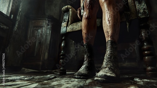 Bloody Legs in a Dark and Creepy Room - Horror Image