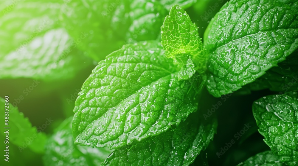A tight shot of a lush green plant, adorned with water droplets glistening on its foliage, as sunlight filters through the leaves A tight shot of a lush green plant, adorned with water droplets glistening on its foliage, as sunlight filters through the leaves