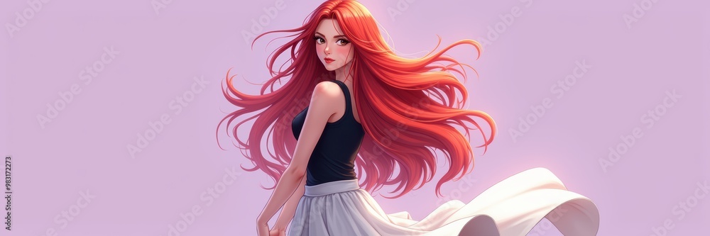 Vibrant illustration of a woman with flowing red hair, exuding elegance and confidence. Perfect for beauty, fashion, or lifestyle projects. Vibrant illustration of a woman with flowing red hair, exuding elegance and confidence. Perfect for beauty, fashion, or lifestyle projects.