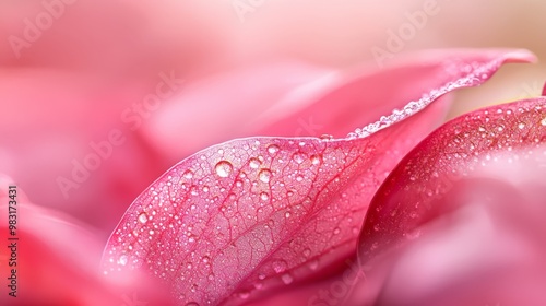  Close-up of a pink flower with dewdrops on its petals against a gentle pink backdrop