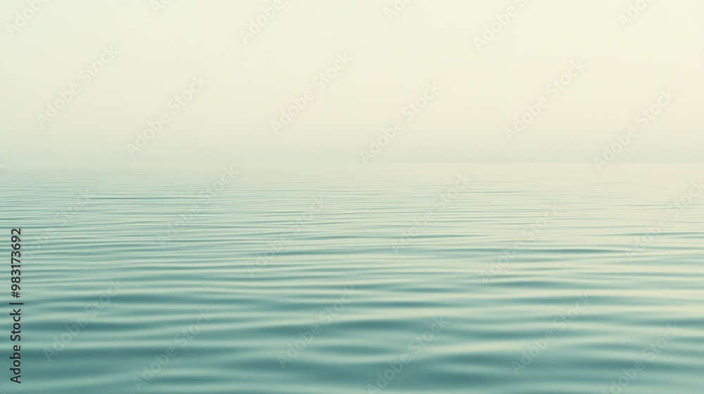 Obraz premium Serene calm of the ocean surface at dawn with gentle ripples under soft light and a hint of fog in the air