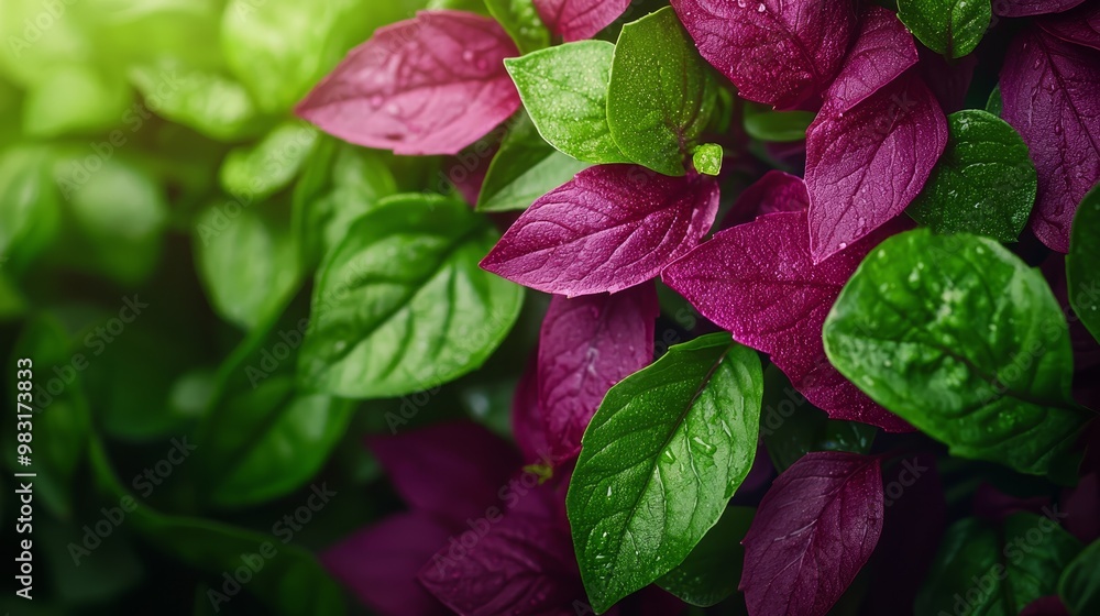 A tight shot of an array of blooms, displaying purplish and green foliage above and below A tight shot of an array of blooms, displaying purplish and green foliage above and below