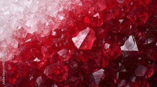  A tight shot of a red-and-white background layered with numerous small glass fragments