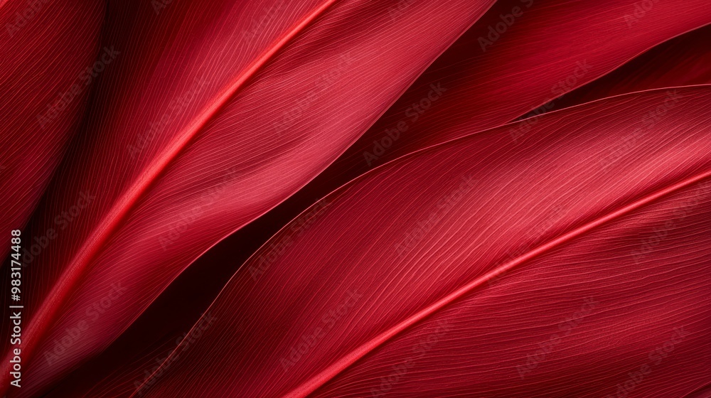 A tight shot of a red leaf with a hazy depiction of its upper section and lower part of the underside A tight shot of a red leaf with a hazy depiction of its upper section and lower part of the underside